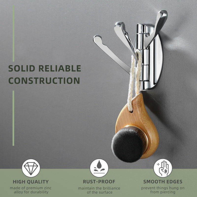 Angle Simple Bathroom Towel Hook Swivel, Metal Hand Towel Hook for Wall, Foldable Robe Coat Hanger, Chrome - Image 3